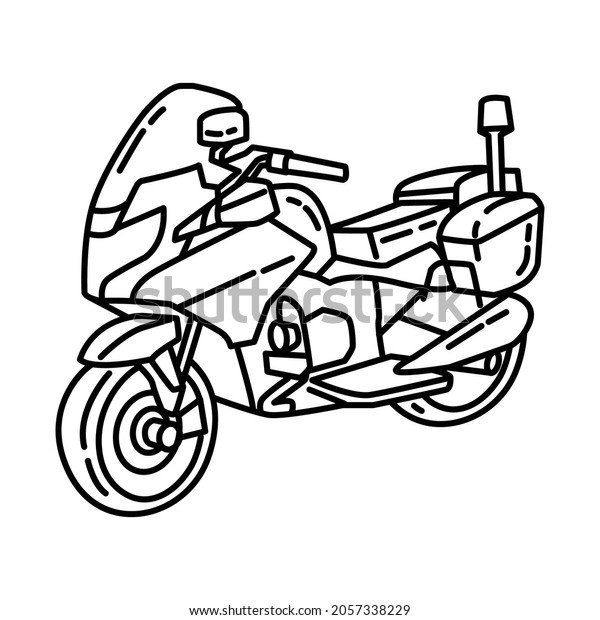 Police Motorcycle Part of Police Equipment\
and Accessories Hand Drawn Icon Set\
Vector.