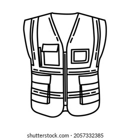 Police Motorcycle Vest Part of Police Equipment and Accessories Hand Drawn Icon Set Vector.