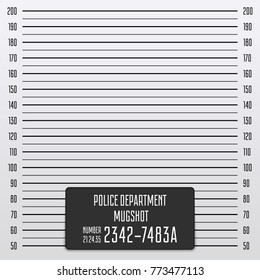 Police mugshot background. Vector police lineup template. Add a photo. Mugshot illustration with a table. EPS 10.