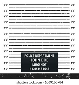 Police mugshot board template. Grunge textured police lineup mug shot. Vector illustration.