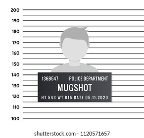 Police mugshot criminal template. Vector silhouette lineup criminal arrest portrait mugshot.