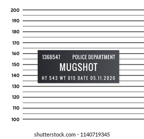 Police mugshot criminal template. Vector silhouette lineup criminal arrest portrait mugshot.