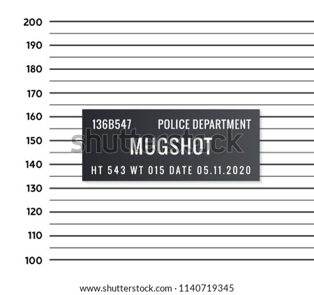 Police mugshot criminal template. Vector silhouette lineup criminal arrest portrait mugshot.
