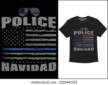 Police Navidad T-Shirt Vector Design, Ugly Christmas Sweater, hoodie Design. Back the blue.