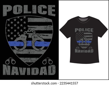 Police Navidad T-Shirt Vector Design, Ugly Christmas Sweater, hoodie Design. Back the blue.