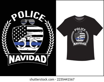 Police Navidad T-Shirt Vector Design, Ugly Christmas Sweater, hoodie Design. Back the blue.