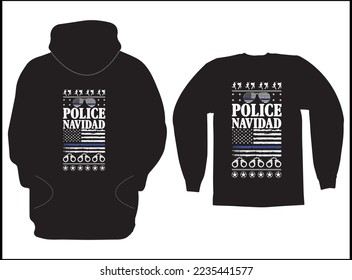 Police Navidad T-Shirt Vector Design, Ugly Christmas Sweater, hoodie Design. Back the blue.