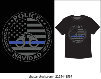 Police Navidad T-Shirt Vector Design, Ugly Christmas Sweater, hoodie Design. Back the blue.