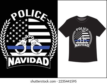 Police Navidad T-Shirt Vector Design, Ugly Christmas Sweater, hoodie Design. Back the blue.