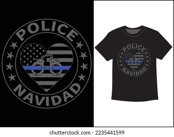 Police Navidad T-Shirt Vector Design, Ugly Christmas Sweater, hoodie Design. Back the blue.