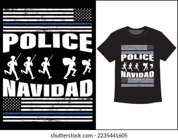 Police Navidad T-Shirt Vector Design, Ugly Christmas Sweater, hoodie Design. Back the blue.