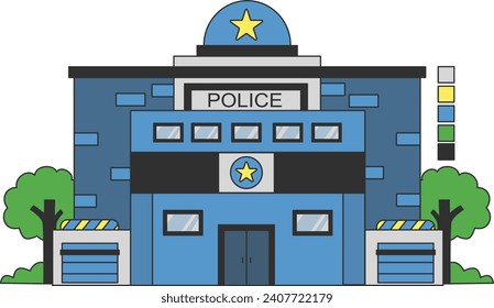 Police Office Building Vector Illustration