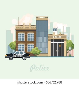 Police office building vector illustration in flat design.