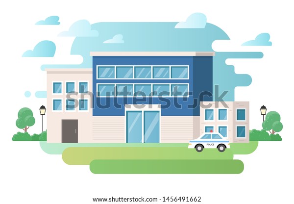 Police office
and police car vector
illustration.