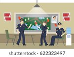 Police office room. Map with pointers to discover the crime.