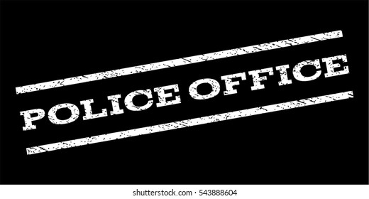 Police Office watermark stamp. Text caption between parallel lines with grunge design style. Rubber seal stamp with dirty texture. Vector white color ink imprint on a black background.
