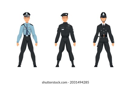 Police Officer from Around the World Wearing Uniform Vector Set