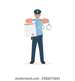 Police officer with arrest warrant and handcuff vector illustration