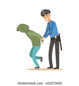 Police officer arresting criminal, character vector Illustration