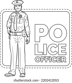 Police Officer Artline Occupations Career Jobs Vector Illustration For Kids Coloring Book