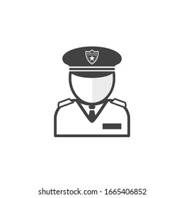 Police officer avatar. Cop figure. Corporal detective captain sergeant lieutenant chief Chief Deputy. Human. Flat minimalist design. white Gray vector. product brand service label banner. App icon.