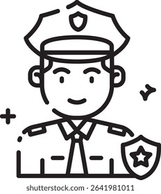 Police officer avatar icon in outline style, perfect for security services, law enforcement visuals, and safety application designs.