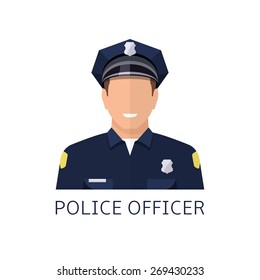 Police officer avatar illustration. Trendy policeman icon in flat style.