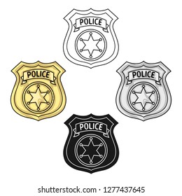 Police officer badge icon in cartoon style isolated on white background. Crime symbol stock vector illustration.