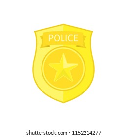 Police officer badge icon in flat style. Symbol of protection law order. Gold police token isolated on white background. Concept of law enforcement or justice. Vector illustration EPS 10.