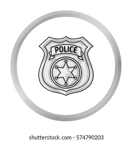 Police officer badge icon in monochrome style isolated on white background. Crime symbol stock vector illustration.