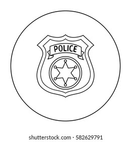 Police officer badge icon in outline style isolated on white background. Crime symbol stock vector illustration.