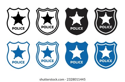 Das Polizeibeamtenzeichen ist in schwarz-blau eingefärbt. Cop-Officer-Schild, Vektorsymbole