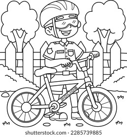 Police Officer with a Bike Coloring Page for Kids