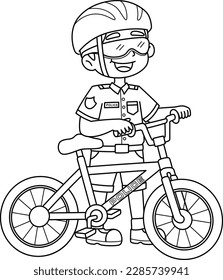 Police Officer with a Bike Isolated Coloring Page 