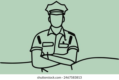 Police Officer ,Black and white coloring pages for kids, simple lines, cartoon style, happy, cute, funny, The drawings in the children's coloring book