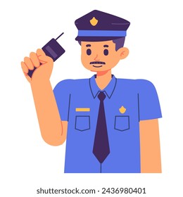 Police officer blowing whistle for crowd control or safety demonstration. Suitable for security, law enforcement, safety, or trafficthemed projects.