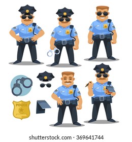 police officer in blue uniform. cartoon illustration