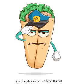 Police officer of burrito cartoon character with funny expression