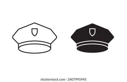 Police officer cap flat line icon set. safety guard captain hat Thin line illustration vector
