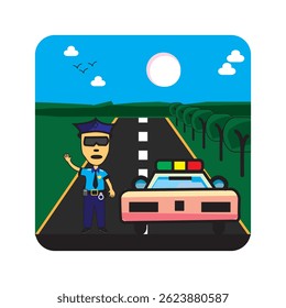 policial com carro ícone paisagem logotipo vetor arte