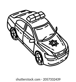 Police Officer Car Part of Police Equipment and Accessories Hand Drawn Icon Set Vector.