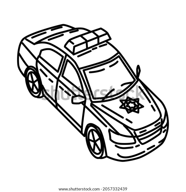 Police Officer Car Part of Police\
Equipment and Accessories Hand Drawn Icon Set\
Vector.