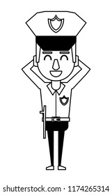 Police officer cartoon in black and white