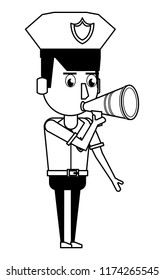 Police officer cartoon in black and white
