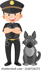 Police officer cartoon character with a dog on white background illustration