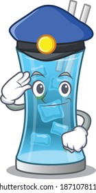 Police officer cartoon drawing of blue hawai cocktail wearing a blue hat