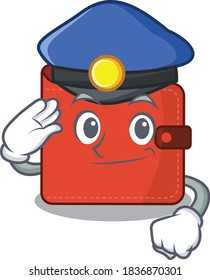 Police officer cartoon drawing of card wallet wearing a blue hat
