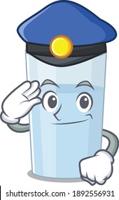 Police officer cartoon drawing of glass of water wearing a blue hat. Vector illustration