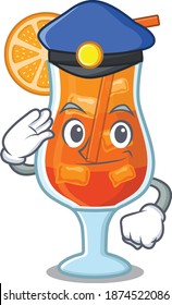 Police officer cartoon drawing of mai tai cocktail wearing a blue hat