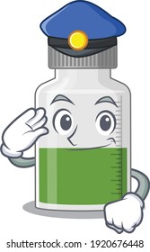 Police officer cartoon drawing of vitamin syrup wearing a blue hat